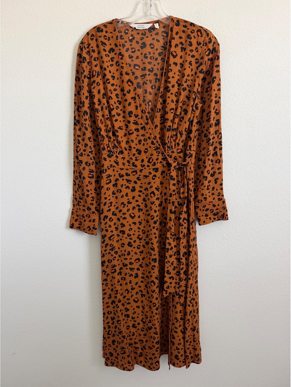 & Other Stories Animal Print Long Sleeve V-Neck Wrap Midi Dress Women's Size 8